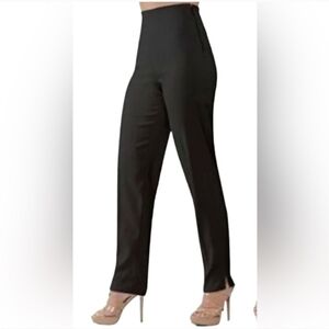 NWT Lauren Vidal Black Split Hem Trouser Pants T2 6 Side Zip Flat Front